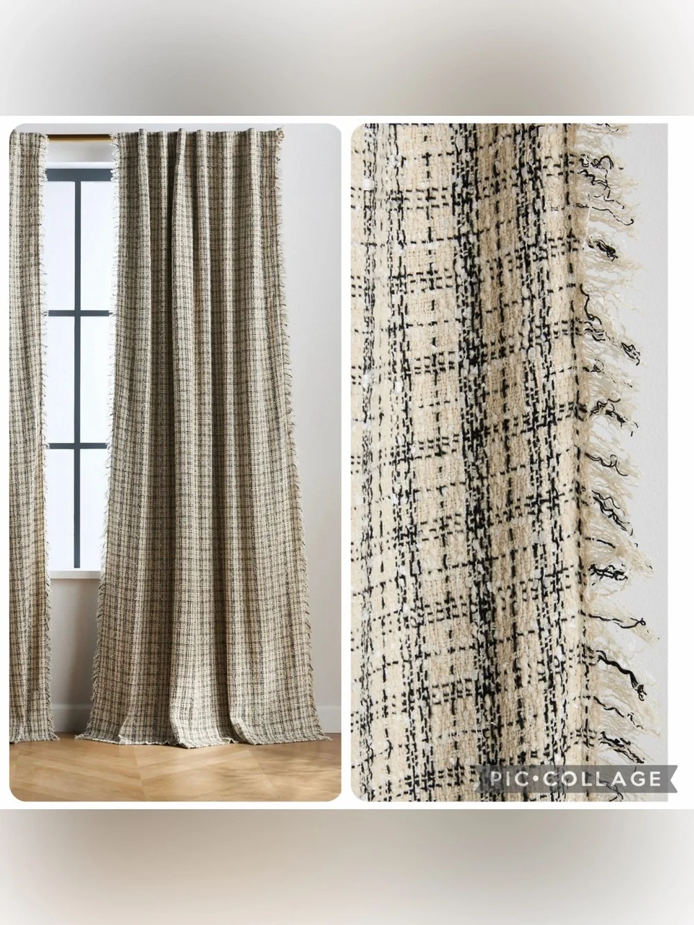 Anthropologie verity tweed cotton blackout curtain panel black white 50 x 96 in